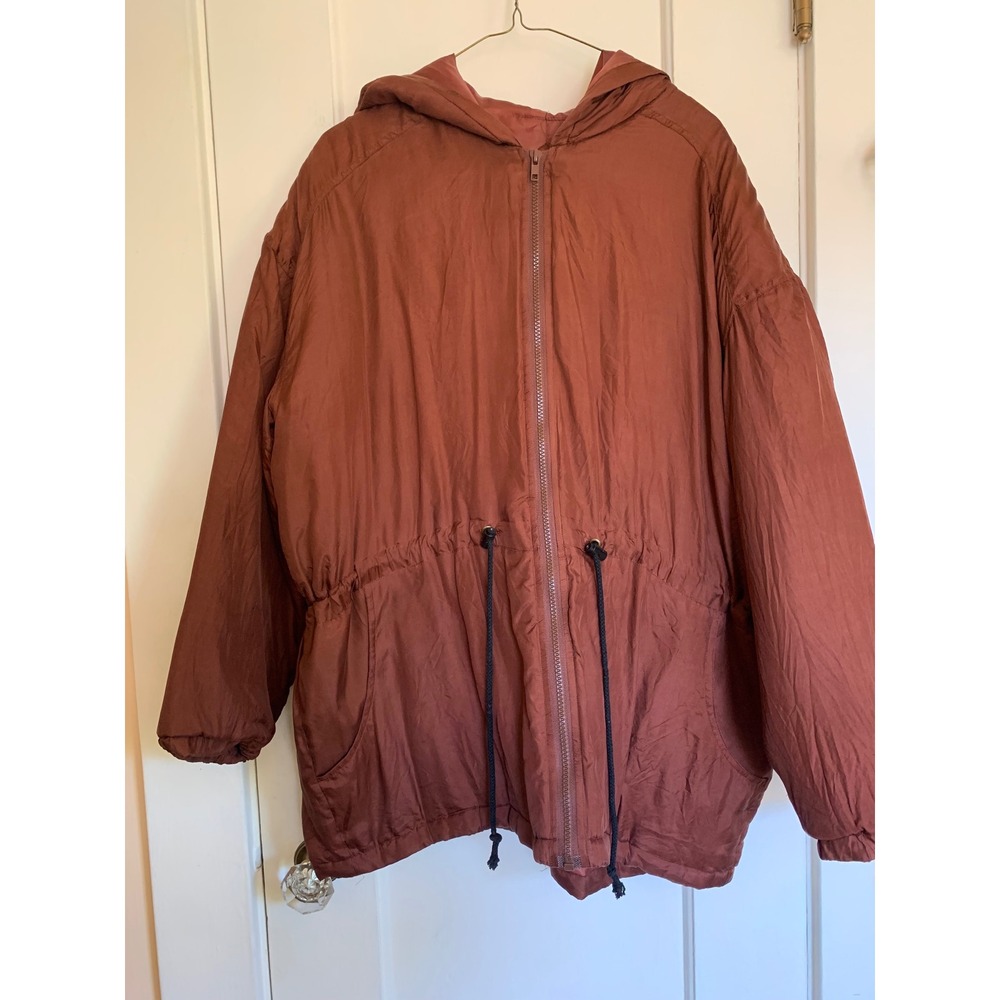 Bogari Vintage 100% Silk Hooded Anorak Jacket Rust Brown Medium